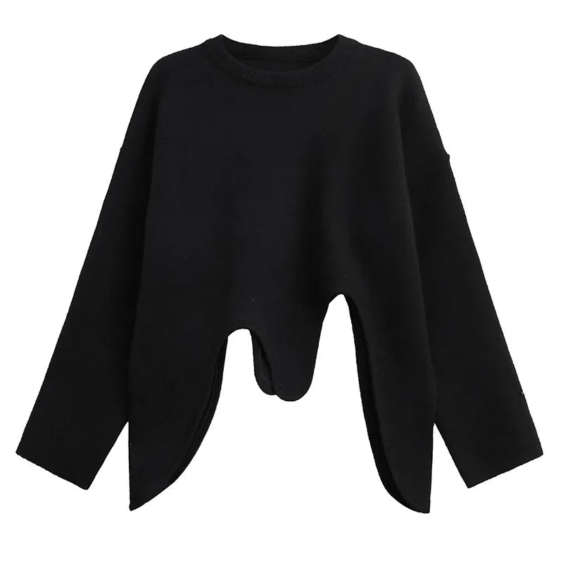 XITAO Asymmetrical Knitting O-neck Pullover Solid Color Long Sleeve Loose Casual New Temperament Slimming Top Sweater GMM1288