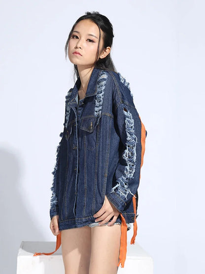 XITAO Women Denim Jacket Wide Waisted Turn Down Collar Print Letter Pattern Single Breasted Korea Fashion Wild Joker  CNM001