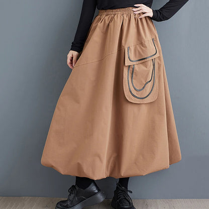 XITAO Patchwork Big Pocket Elastic Waist Female Skirt Loose Casual All-match Personality Autumn Women New Fashion Skirt ZY8893