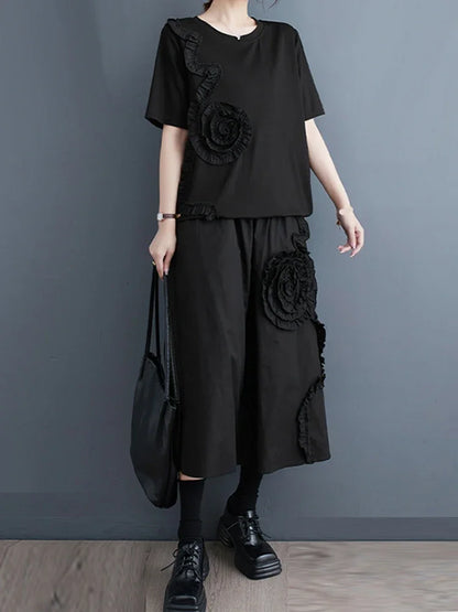 XITAO Black Dress Sets Women Korea Personality Fashion Loose O-neck Short Sleeve Dress Sets Summer New Arrival WLD11365