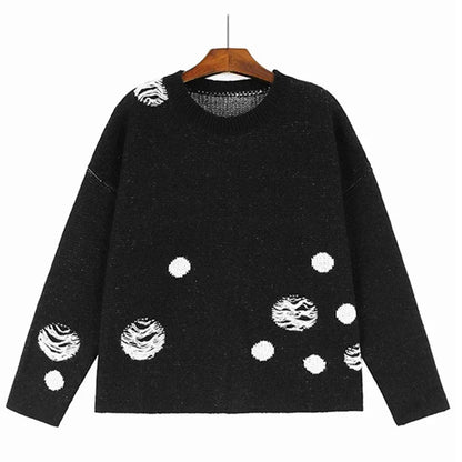 XITAO O-neck Knitting Sweaters Loose Casual Fashion Polka Dot Simplicity All-match 2024 Spring Women New Sweaters DMJ3144