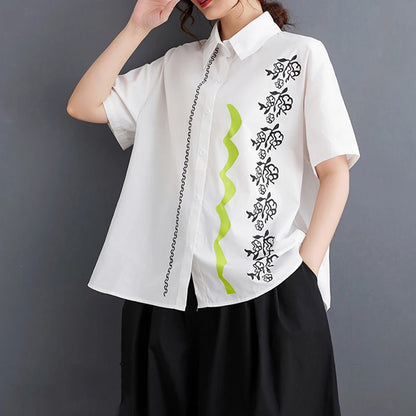 XITAO Print Short Sleeve Shirt Loose Fashion Contrast Color Casual Women Top 2024 Summer New Turn-down Collar Shirt ZY8681