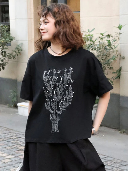 XITAO Embroidery Short Sleeve O-neck T-shirt Casual Half Sleeve Solid Color Fashion Personality Summer Women T-shirt GYX1406