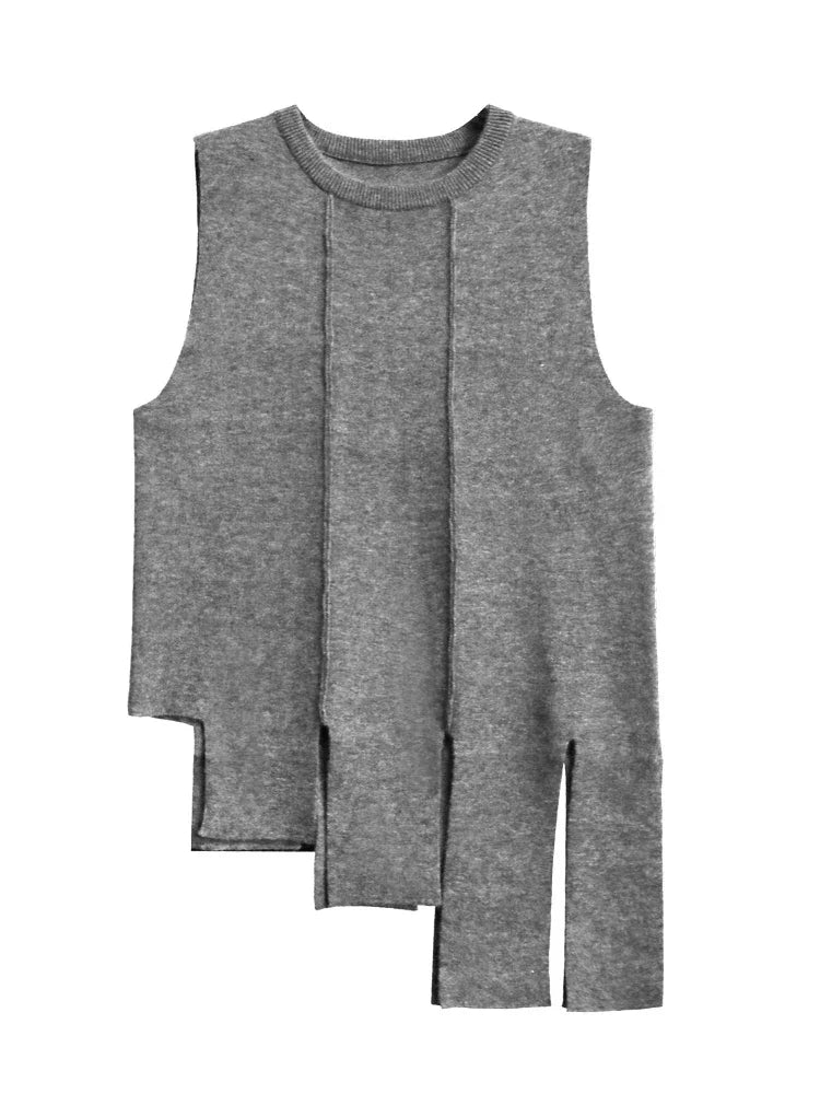 XITAO Irregular O-neck Solid Color Sweater Vest Sleeveless Temperament Fashion Slimming Autumn 2024 Women New Sweater LJ1043