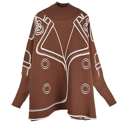 XITAO Turtleneck Full Sleeve Knit Sweater Loose Casual Pattern Geometry Temperament Elegant Autumn Women Cloak Sweater LJ1037