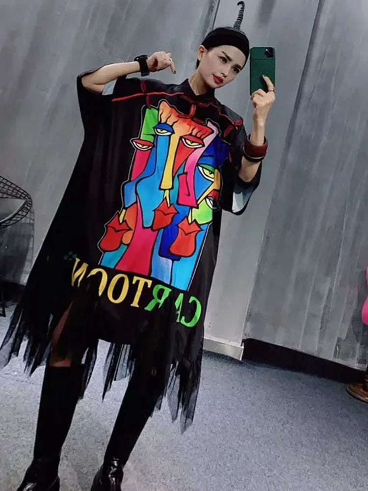 XITAO Irregular Tassel Dress Fashion New Print Pattern Letter  Small Fresh 2020 Spring Summer Pullover Dress XJ4434