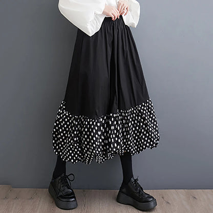 XITAO Spliced Puffy Skirt Wave Point Elastic Waist Simplicity Casual Loose All Match Spring Fashion Women A-line Skirt LYD1747