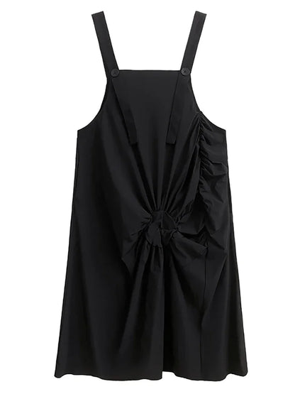 XITAO Black Folds Female Straps Dress Loose Fashion Simplicity Temperament Sleeveless Women Dress Summer New Slip Dress DMJ1452