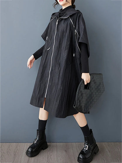 XITAO Patchwork Zipper Lapel Batwing Sleeve Coat Casual Solid Color A-line Goth Simple Fashion New Spring Female Trench GMM1337