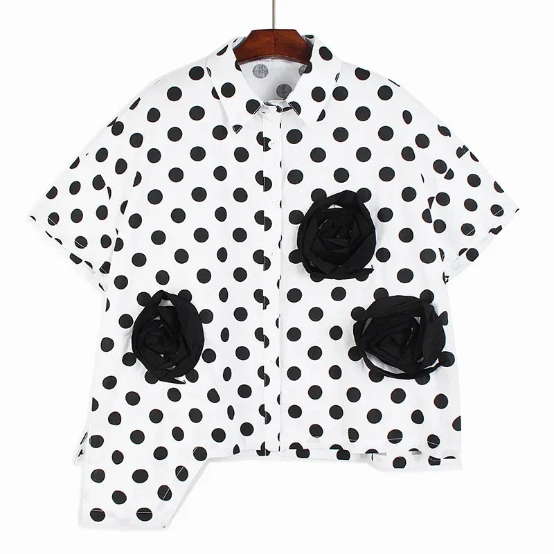 XITAO Single Breasted Dot Shirt Women Korea 2024 Summer New Arrival Fashion Loose Turn-down Collar Short Sleeve Shirt WMD5760