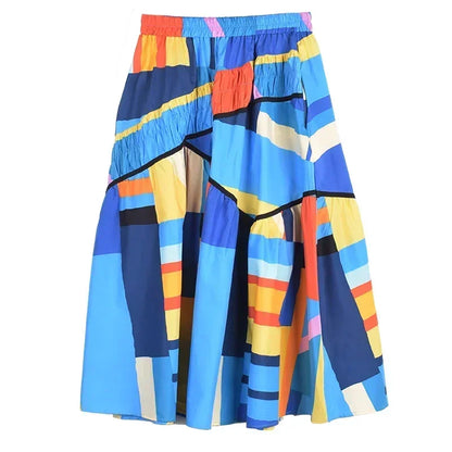 XITAO Striped Print Pattern Skirt Fashion Elastic Waist Goddess Fan Casual Style  Minority 2024 Summer Skirt WMD5493