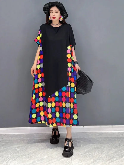 XITAO Pot Dress Fashion Pullover Goddess Fan Casual Style Print Pattern 2024 Summer Minority Loose Mid Calf Dress WMD6195