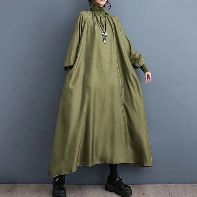 XITAO Loose Turtleneck Female Dress Fashion Temperament Irregular Women  Autumn Simplicity Casual Long Sleeve Dress DMJ2337