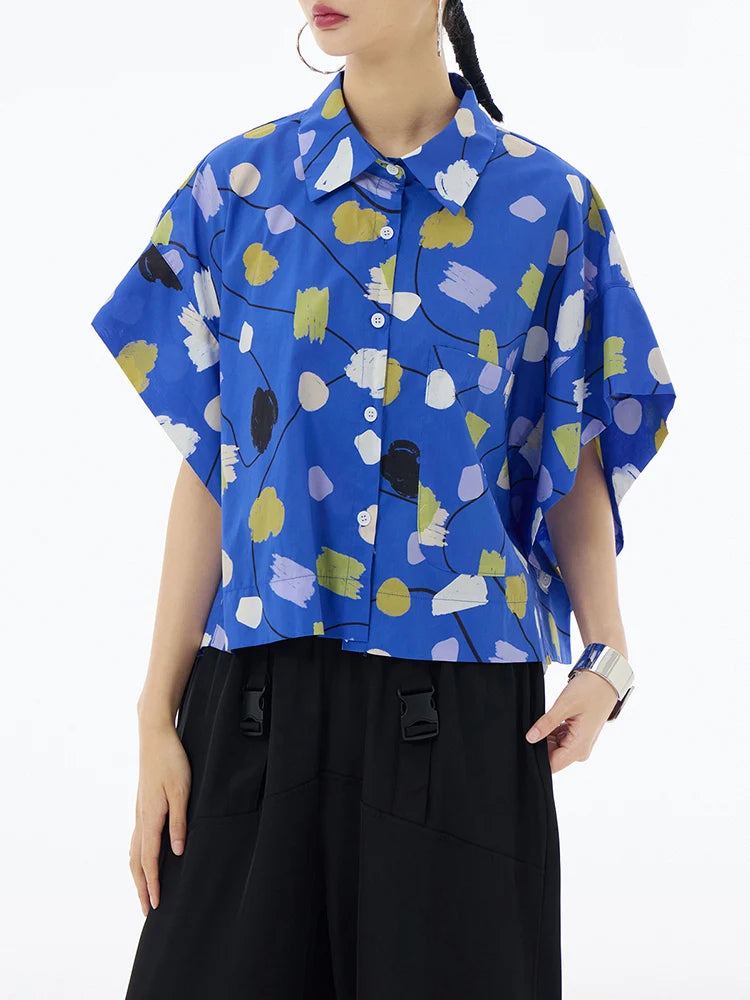 XITAO Bat Wing Sleeve Print Shirt Loose Fashion Contrast Color Casual Women Top 2024 Summer Simplicity All-match Shirt ZY8826