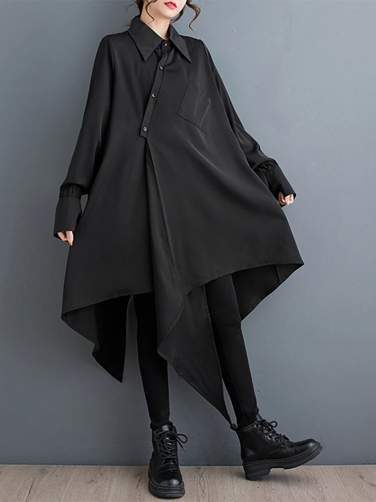 XITAO Asymmetrical Black Shirt Dress Personality Fashion Loose Long Sleeve Women Street Trendy Dress Spring New ZY8651