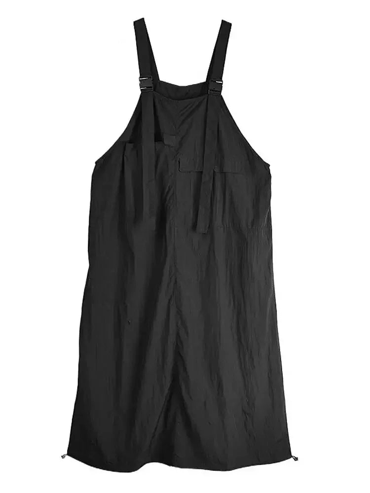 XITAO Loose Straps Solid Color Dress Simple Fashion Sleeveless Autumn Women Casual Drawstring Buckle A-line Dress GMM1268