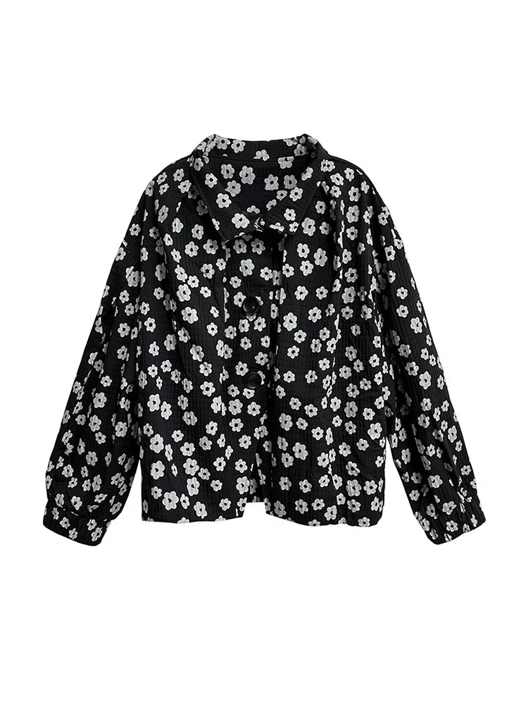 XITAO Print Turn-down Collar Single Breasted Jackets Long Sleeve All Match Fashion Temperament Casual Coat Autumn New DMJ5022