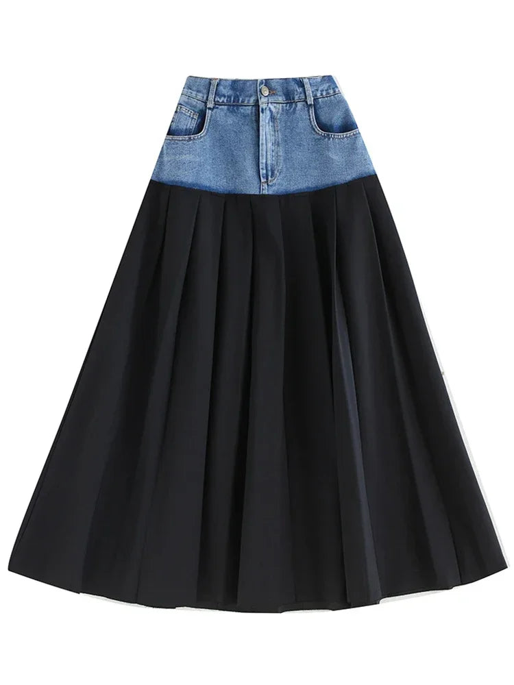 XITAO Patchwork Casual A-line Skirt Fashion Slimming All-match Simplicity Pleated Temperament Spring Women New Skirt HQQ1989