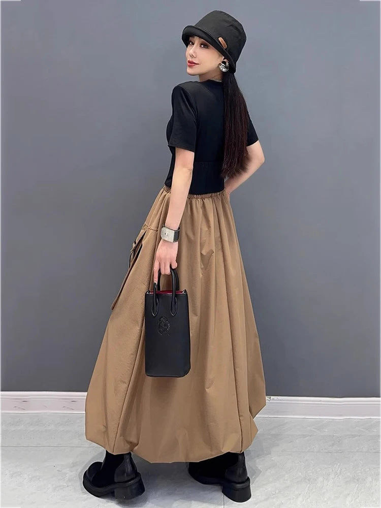 XITAO A-line Casual Ankle-length Loose Solid Color Skirt Elastic Waist Bud Long Style Fashion Pocket Autumn Female Skirt GMM1044