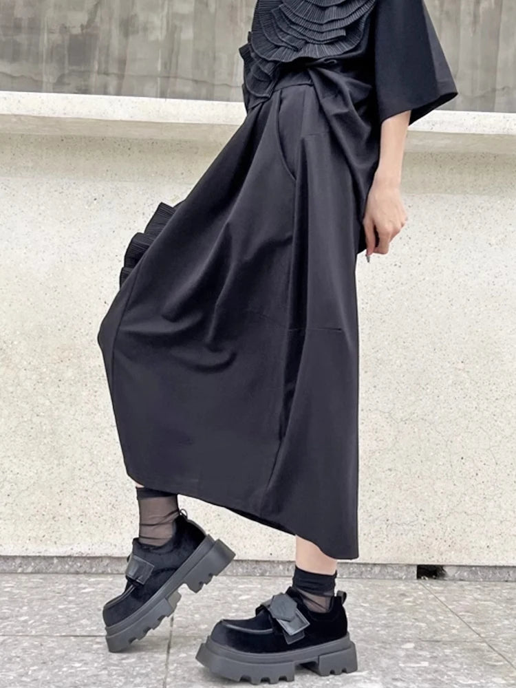 XITAO Three Dimensional Decoration Floral A-line Skirt Casual Slimming Fashion Street Trendy Women Black New Skirt ZY8661