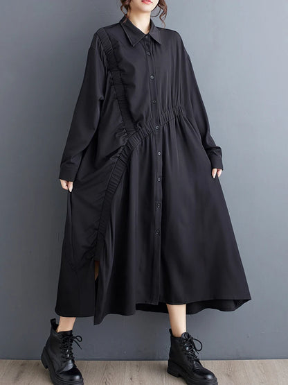 XITAO Full Sleeve Turn Down Collar Loose Female Dress Asymmetrical Casual Solid Color Simplicity Autumn New Women Dress ZY8889