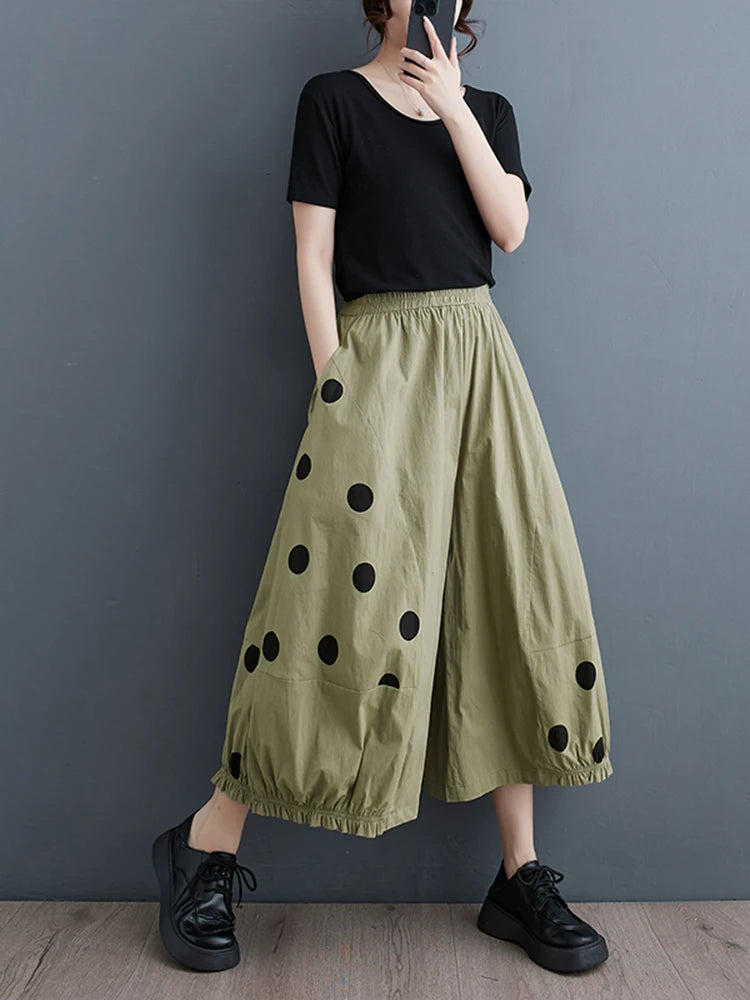 XITAO Irregular Dot Print Wide Leg Pants Loose Fashion Casual Women Casual Simplicity Calf-length Pants Spring New ZY8638