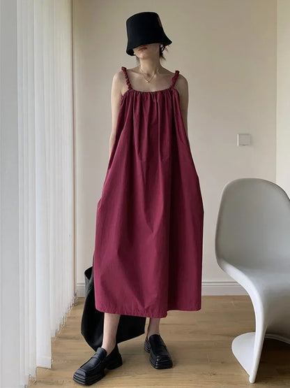 XITAO Solid Casual Strap Dress Women Korea 2024 Summer New Arrival Personality Fashion Loose Sleeveless Mid-calf Dress DMJ1938