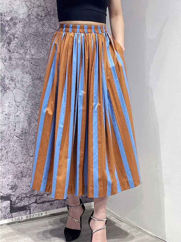 XITAO Casual Striped Skirt Loose Fashion Simplicity Summer New Temperament All-match Fashion Contrast Color Skirt ZY4491