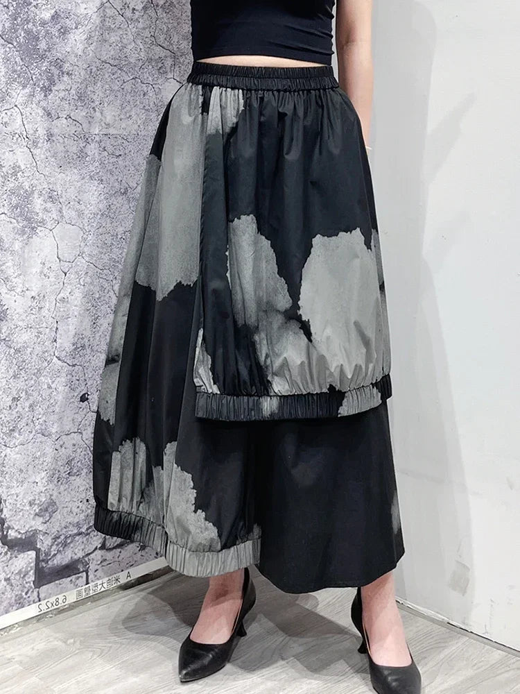 XITAO Print Casual Skirt Asymmetric 2024 Summer New Arrival Personality Fashion Loose Versatile Elastic Waist Skirt WLD11273