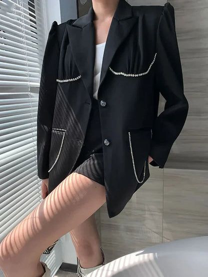 XITAO Black Blazer Fashion New Women Full Sleeve Single Breast Pocket Goddess Fan Casual Style Loose Spring Coat LDD1683