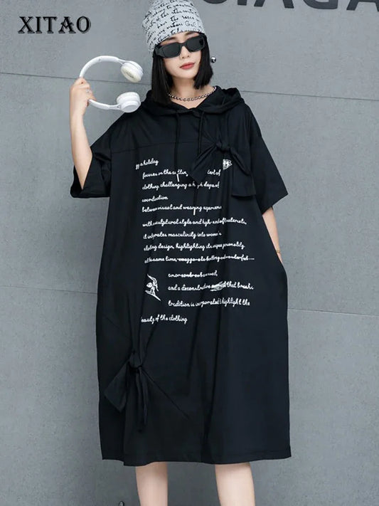 XITAO Loose Fitting Casual A-line Mid-calf Solid Color Dress New Loose Half Sleeve Thin Trendy Summer Female Dress GMM1053