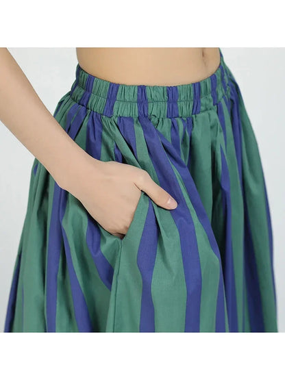 XITAO Striped Patchwork Hit Color Skirt Women Tide Fashion Style Summer New Pocket Elegant Loose Draped Personality ZY4491