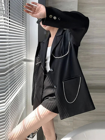 XITAO Black Blazer Fashion New Women Full Sleeve Single Breast Pocket Goddess Fan Casual Style Loose Spring Coat LDD1683