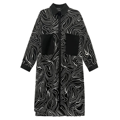 XITAO Zebra Patterned Long Sleeved Dress Turn-down Collar Single Breasted Big Pocket Spring Fashion Women New Dress LYD1701