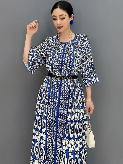 XITAO Print O-neck A-line Female Dress Elegant Loose Temperament Casual Fashion Street Trendy Women New All-match Dress WLD20258