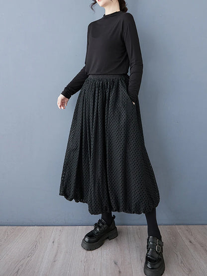 XITAO Hollow Out Mesh Casual Skirt Solid Color Loose Fitting A-line Mid-calf New Lace Dark Fashion Autumn Female Skirt GMM1236