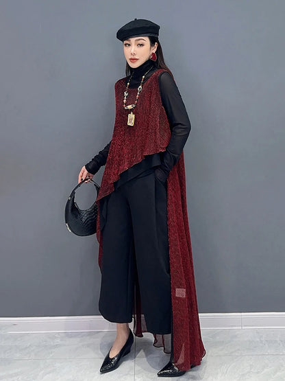 XITAO Sleeveless Long Vest Contrasting Colors Patchwork Chiffon Irregular Elegance Summer Fashion Women New Coat LYD1794