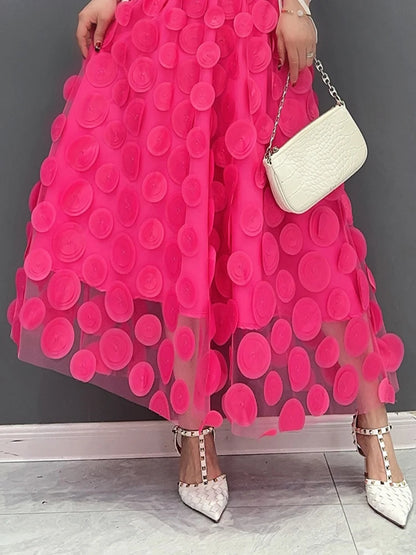 XITAO Patchwork Mesh Skirt Polka Dot Solid Color Women Fashion Spring Korea Simplicity Casual Loose A-line Skirt DMJ4091