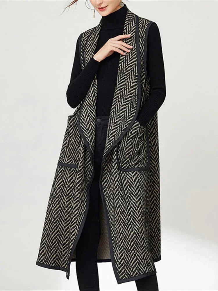 XITAO Mid-length Vests Coat Spring New Arrival Fashion Casual Temperament Jacquard Pattern All-match Women GWJ0863