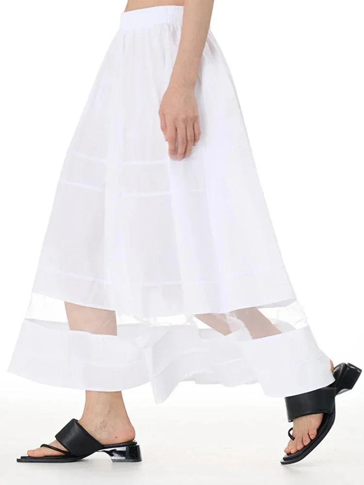 XITAO Mesh Patchwork Loose A-Line Skirt Casual Pleated Simplicity Personality Women New Skirt DMJ2388