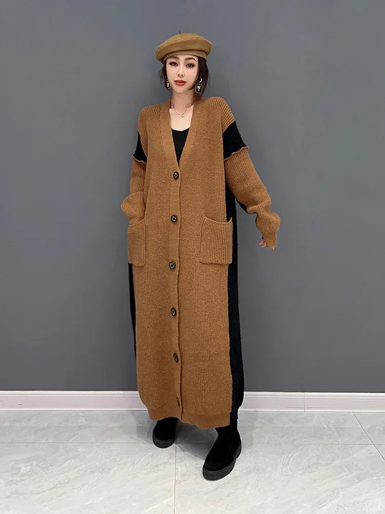 XITAO Casual Long Knitting Cardigan Contrast Color Loose Casual Contrast Color Women Sweater Coat Spring All-match New WLD10176