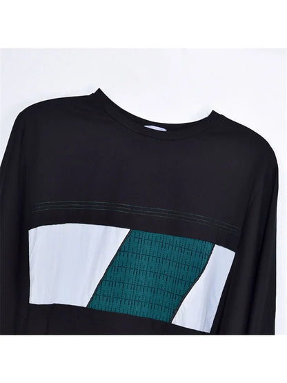 XITAO Patchwork Geometric Striped T Shirt Women 2024 Spring Trendy Fashion New Casual O Neck Collar Batwing Sleeve Top WLD2864