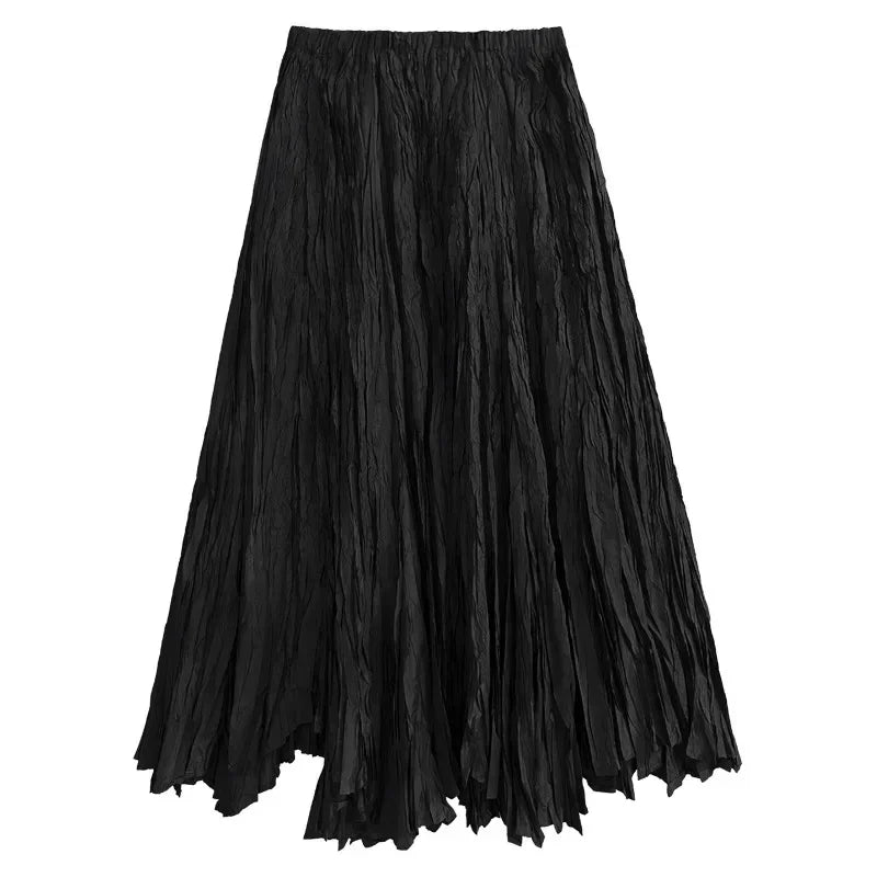 XITAO Solid Color Pleated Appear Thin Loose Elastic Waist Folds Casual Skirt Women Summer All-match New A-line Skirt DMJ1498