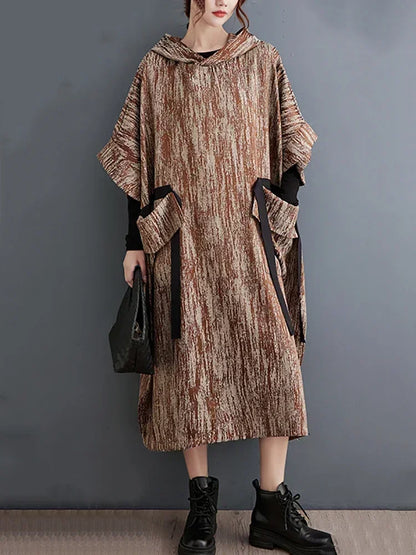 XITAO Vintage Hooded Loose Dress Personality Pocket Fashion Patchwork Women Autumn New Arrival Casual Trend Dress LYD1340