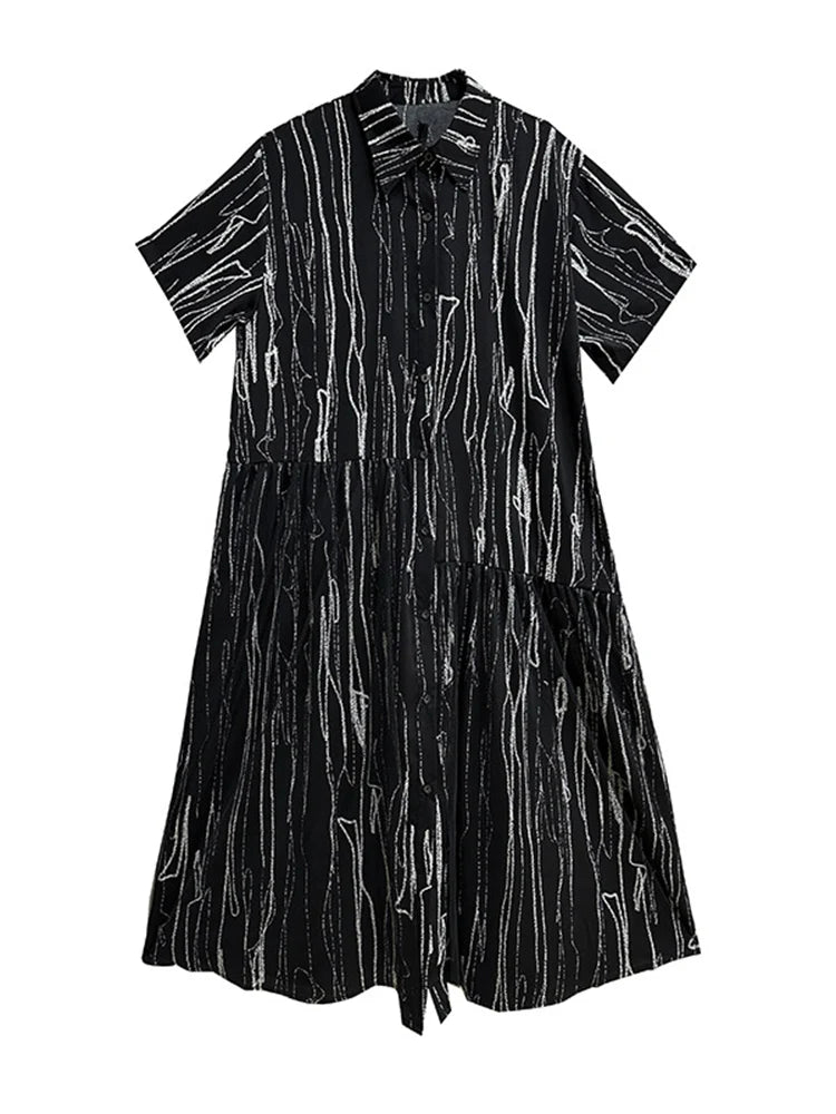 XITAO Asymmetrical Gauze Splicing Shirt Dress Fashion Striped Sprint Women Shirt Sleeve Loose Turn-down Collar Dress WLD20197