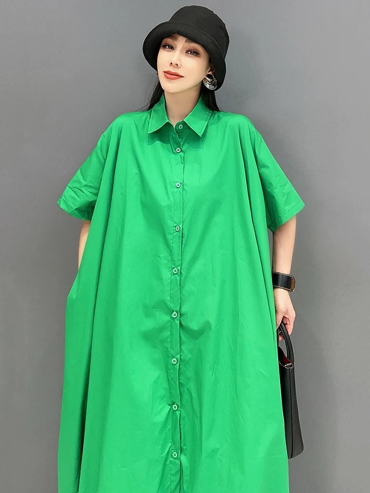 XITAO Loose Asymmetric Shirt Dress Casual Solid Color Single Breasted Women Summer New Simplicity Irregular Dress ZY8753