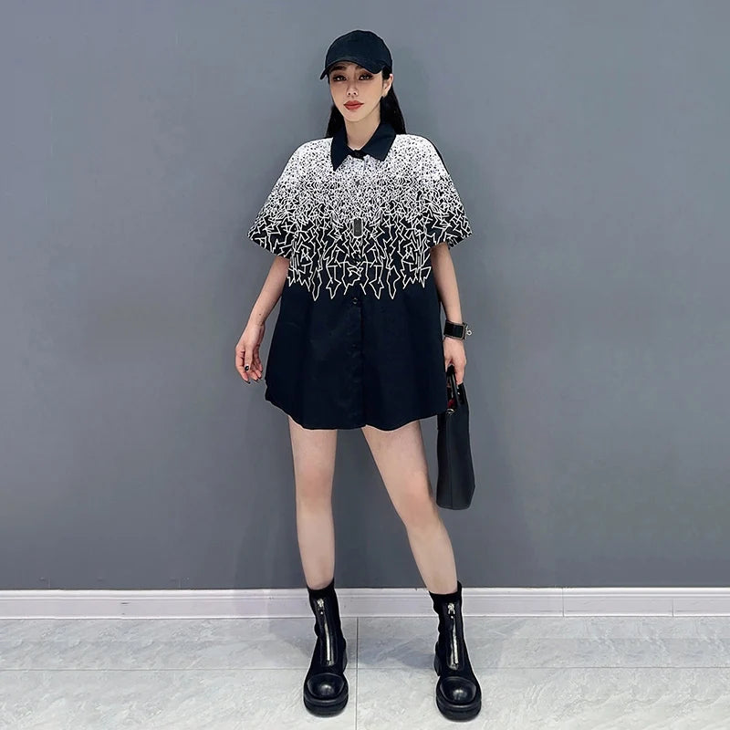 XITAO Casual Print Shirt Turn-down Collar Short Sleeve Single Breasted Loose Simplicity Summer Fashion Women New Shirt LYD1682