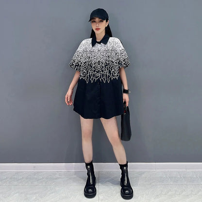 XITAO Casual Print Shirt Turn-down Collar Short Sleeve Single Breasted Loose Simplicity Summer Fashion Women New Shirt LYD1682