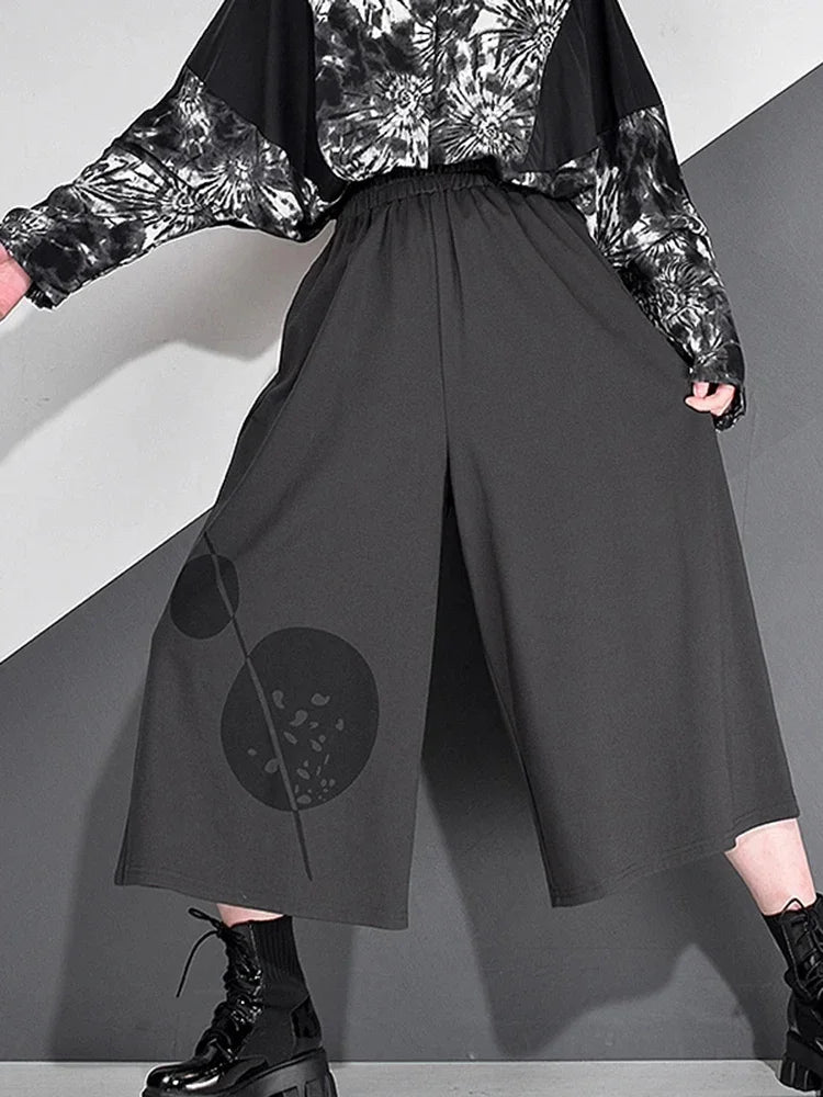 XITAO Elastic Waist Wide Leg Pants Fashion Pleated Print Small Fresh Casual Style Women Calf Length Pants Minority Elegant XJ5326