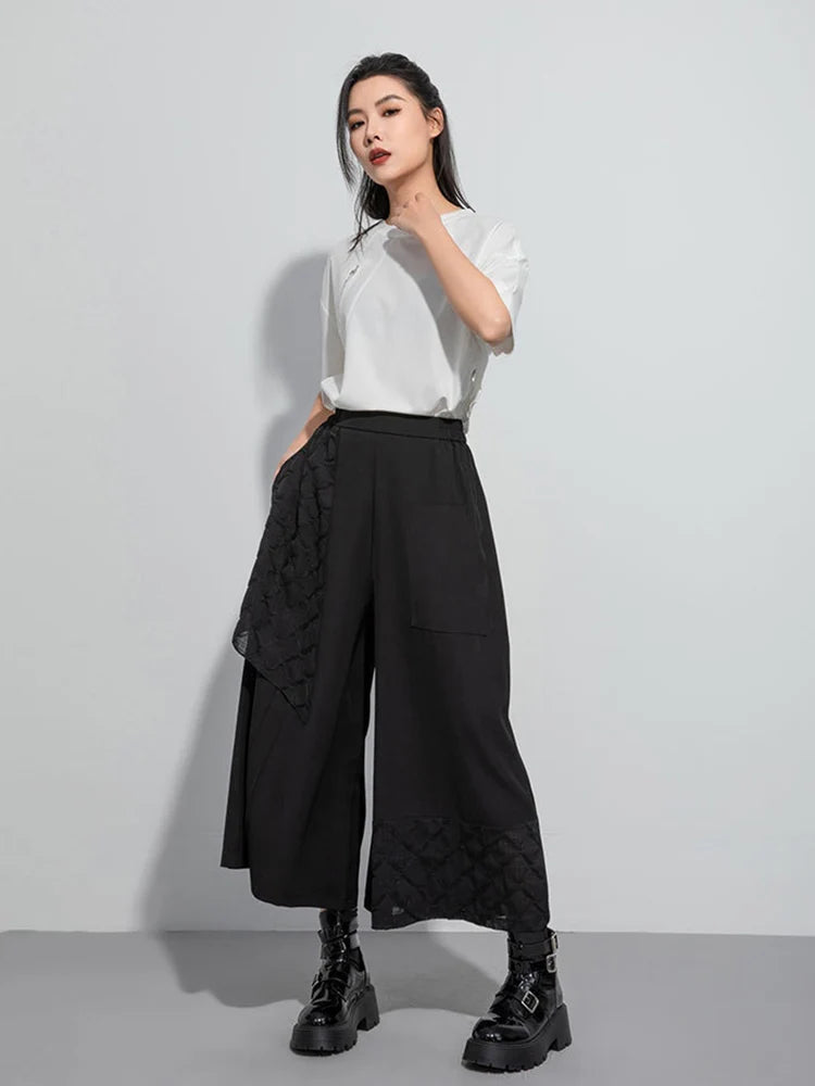 XITAO Casual Patchwork Pant Solid Color Elastic Waist Simplicity Slimming All-match Summer Fashion Women Wide Leg Pants LYD1780